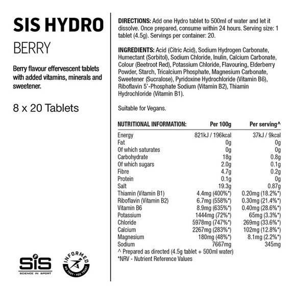 Tabletki nawadniające SIS GO HYDRO Jagoda, 20x4,2g