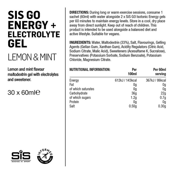 SIS Żel Energetyczny+Elektrolyte - Cytryna & Mięta 60ml