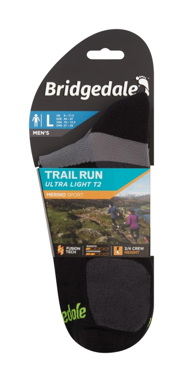 Skarpety Bridgedale Trail Run Ultra Light T2 Merino Sport 3/4 Crew Black