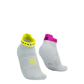 Skarpety COMPRESSPORT ProRacing Socks V4 RUN LOW White/Safe Yellow/Neo Pink