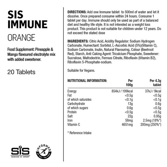 Tabletki nawadniające SIS IMMUNE Pomarańcza, 20x4,3g
