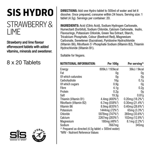 Tabletki nawadniające SIS GO HYDRO Truskawka&Limonka, 20x4,2g