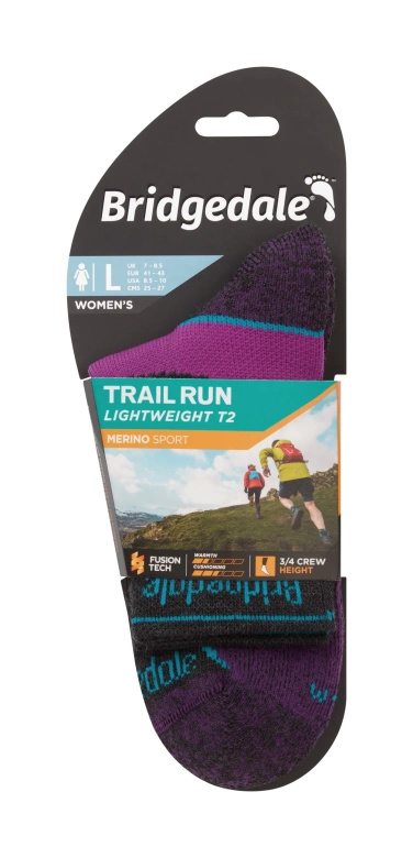Skarpety damskie Bridgedale Trail Run Lightweight T2 Merino Sport 3/4 Crew Charcoal/Purple