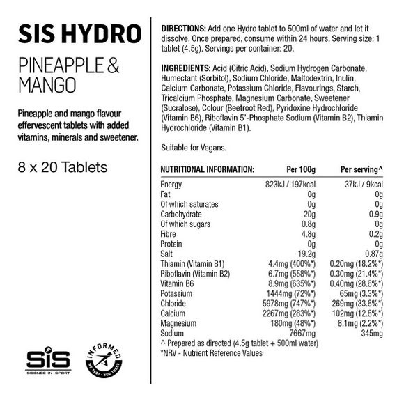 Tabletki nawadniające SIS GO HYDRO Ananas & Mango, 20x4,2g