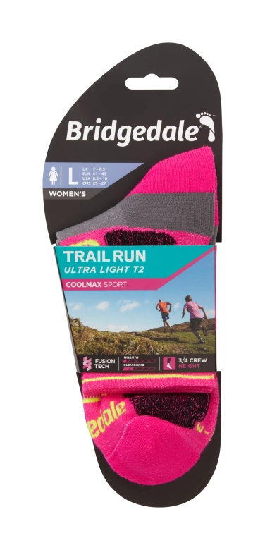 Skarpety damskie Bridgedale Ultralight T2 Coolmax Sport 3/4 Crew Wmn Pink