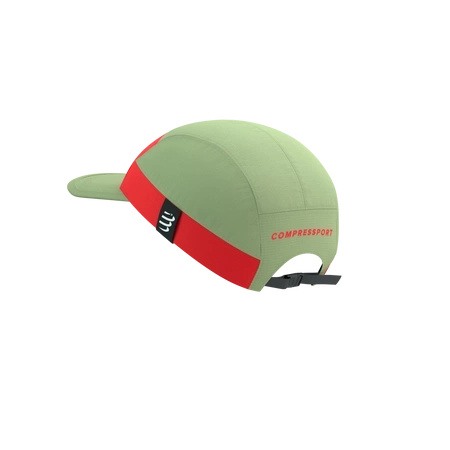 Czapka do biegania COMPRESSPORT 5 PANEL LIGHT CAP Nile/Fluo Red
