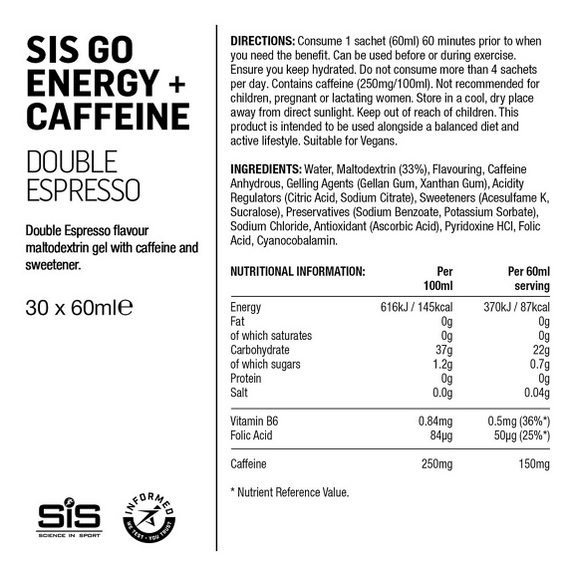 SIS GO Energy - żel z podwójną kofeiną - Podwójne Espresso & kofeina 60ml