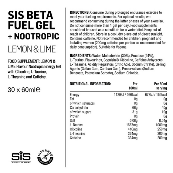 SIS Żel Beta Fuel  + Nootropics Cytryna & Limonka - 60ml
