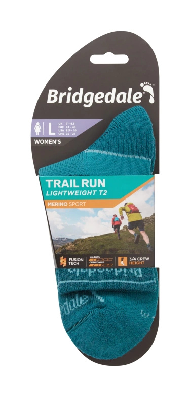 Skarpety damskie Bridgedale Trail Run Lightweight T2 Merino Sport 3/4 Crew Teal