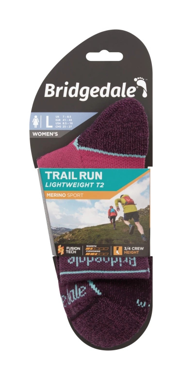 Skarpety damskie Bridgedale Trail Run Lightweight T2 Merino Sport 3/4 Crew Damson