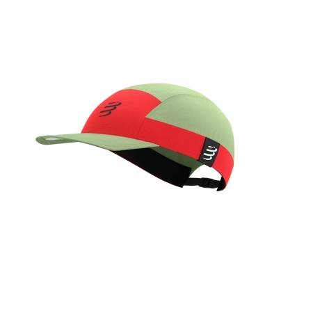 Czapka do biegania COMPRESSPORT 5 PANEL LIGHT CAP Nile/Fluo Red